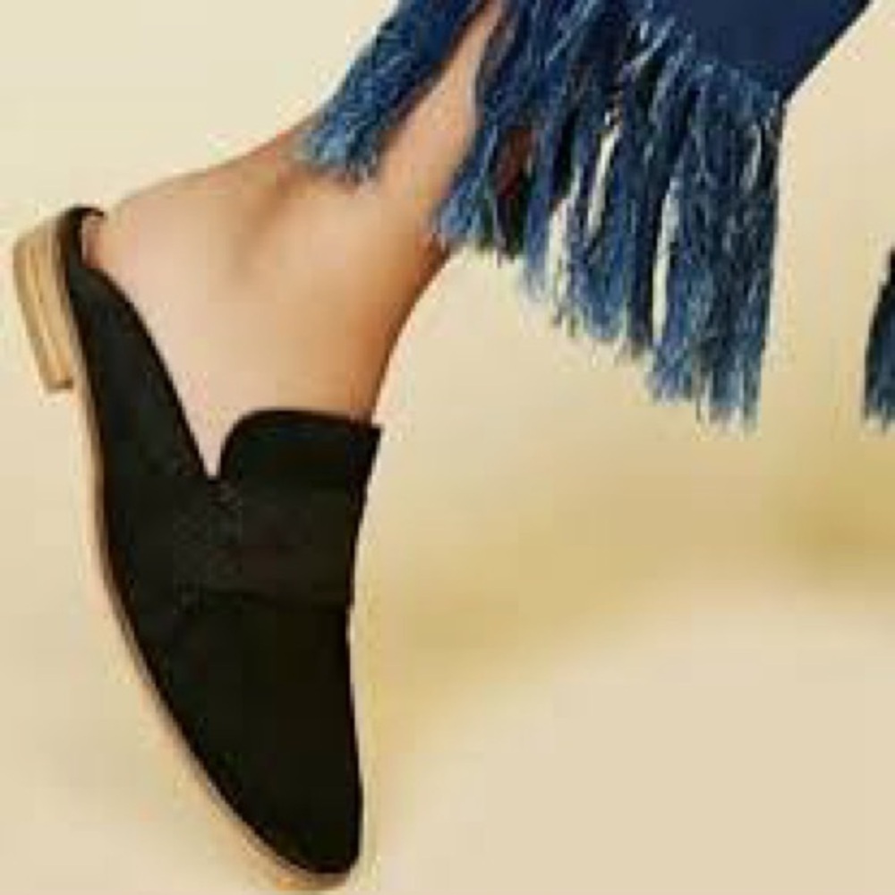 Free People Black Textile At Ease Leather SlipOn Mules 41